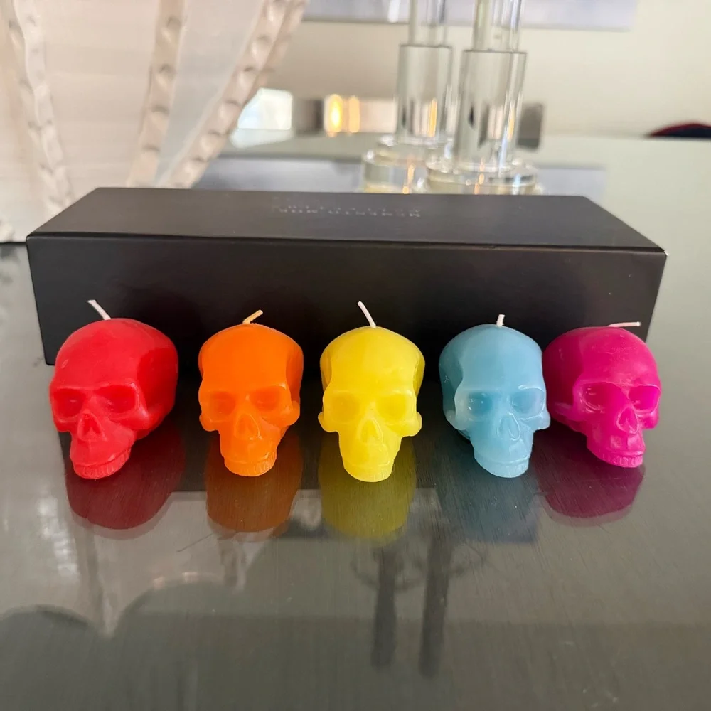 New in box Memento Mori Collection rainbow skull candles